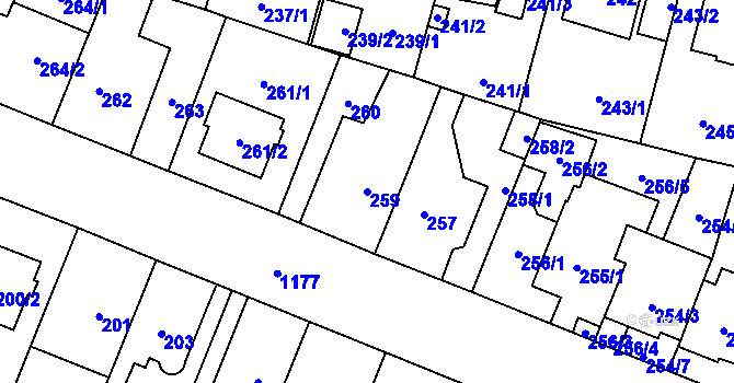 Parcela st. 259 v KÚ Újezd, Katastrální mapa