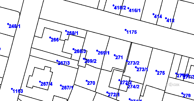 Parcela st. 269/1 v KÚ Újezd, Katastrální mapa