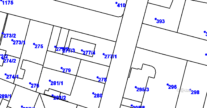 Parcela st. 277/1 v KÚ Újezd, Katastrální mapa