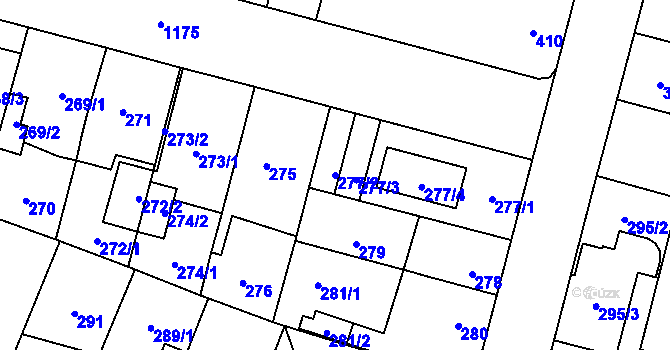 Parcela st. 277/2 v KÚ Újezd, Katastrální mapa