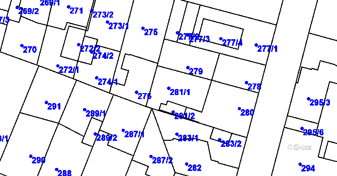 Parcela st. 281/1 v KÚ Újezd, Katastrální mapa