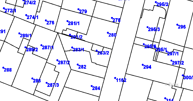 Parcela st. 283/2 v KÚ Újezd, Katastrální mapa