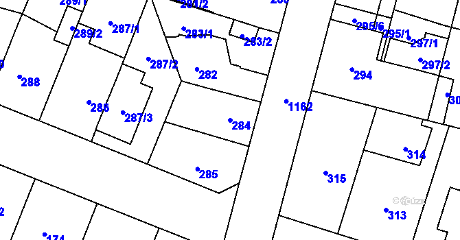 Parcela st. 284 v KÚ Újezd, Katastrální mapa
