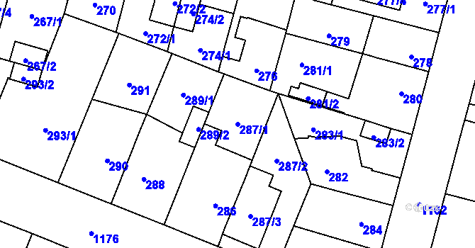 Parcela st. 287/1 v KÚ Újezd, Katastrální mapa