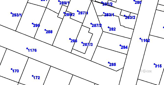 Parcela st. 287/3 v KÚ Újezd, Katastrální mapa
