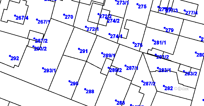 Parcela st. 289/1 v KÚ Újezd, Katastrální mapa
