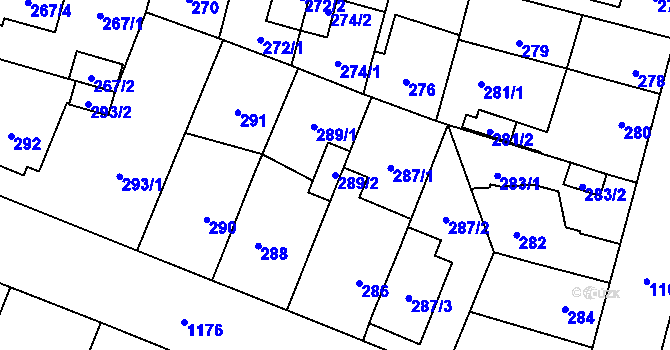 Parcela st. 289/2 v KÚ Újezd, Katastrální mapa