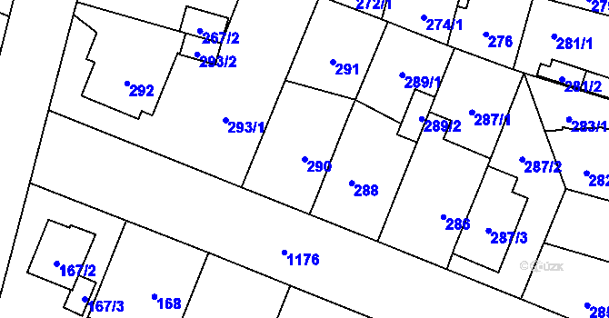 Parcela st. 290 v KÚ Újezd, Katastrální mapa