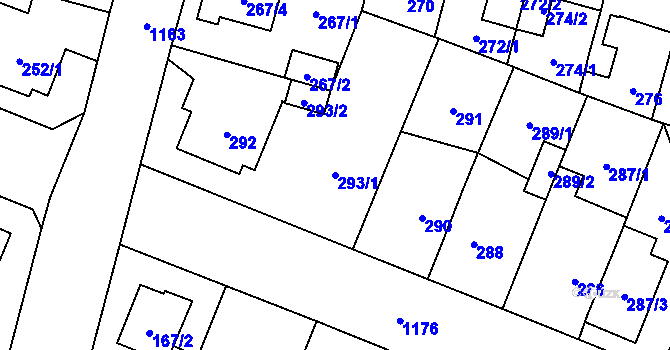 Parcela st. 293/1 v KÚ Újezd, Katastrální mapa