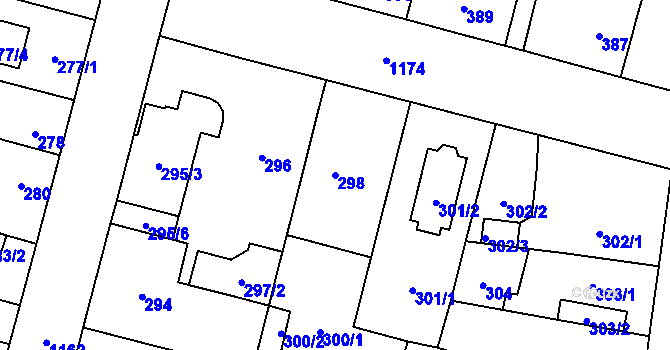 Parcela st. 298 v KÚ Újezd, Katastrální mapa