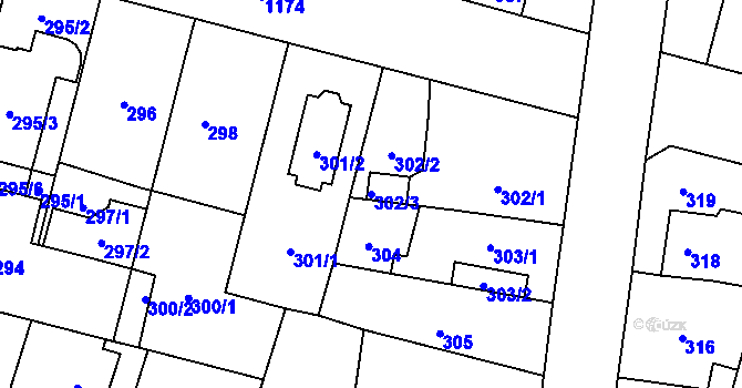 Parcela st. 302/3 v KÚ Újezd, Katastrální mapa