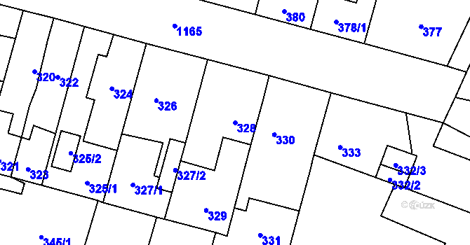 Parcela st. 328 v KÚ Újezd, Katastrální mapa