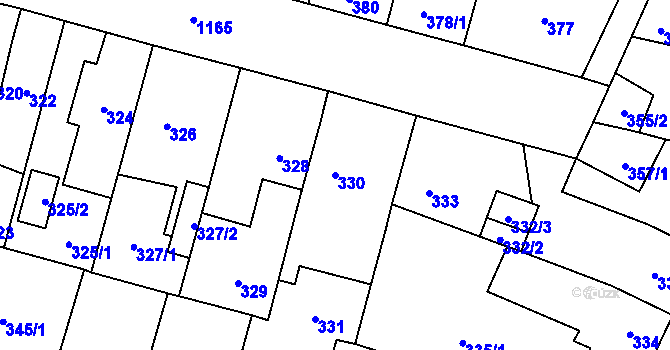 Parcela st. 330 v KÚ Újezd, Katastrální mapa