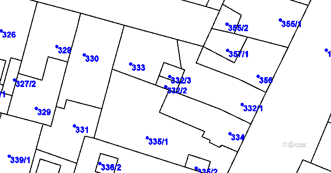 Parcela st. 332/2 v KÚ Újezd, Katastrální mapa