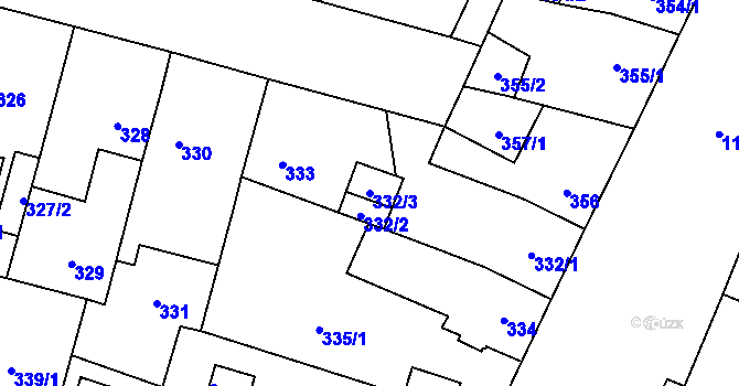 Parcela st. 332/3 v KÚ Újezd, Katastrální mapa