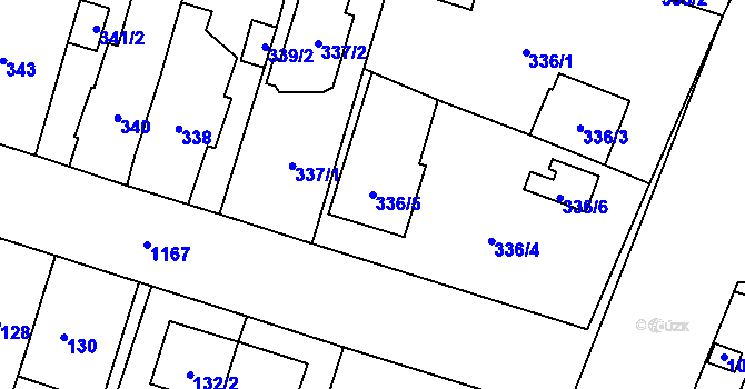 Parcela st. 336/5 v KÚ Újezd, Katastrální mapa
