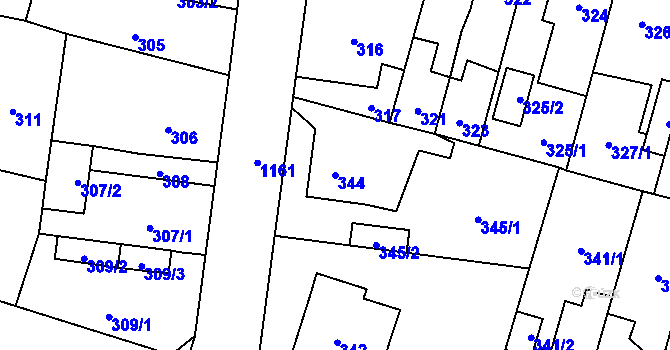 Parcela st. 344 v KÚ Újezd, Katastrální mapa