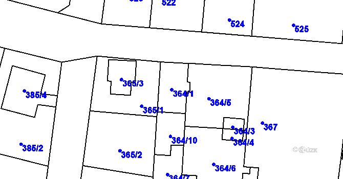 Parcela st. 364/1 v KÚ Újezd, Katastrální mapa