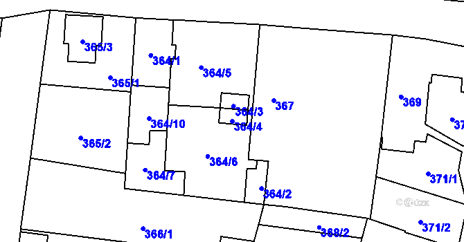 Parcela st. 364/4 v KÚ Újezd, Katastrální mapa