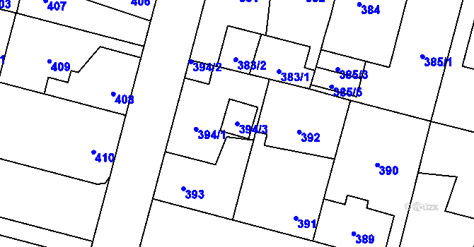 Parcela st. 394/3 v KÚ Újezd, Katastrální mapa