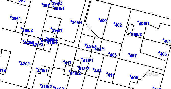 Parcela st. 401/2 v KÚ Újezd, Katastrální mapa
