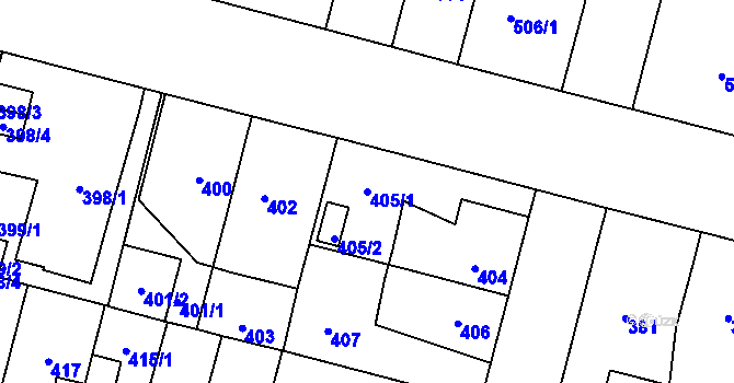 Parcela st. 405/1 v KÚ Újezd, Katastrální mapa