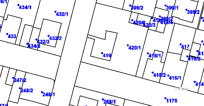 Parcela st. 419 v KÚ Újezd, Katastrální mapa