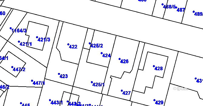 Parcela st. 424 v KÚ Újezd, Katastrální mapa