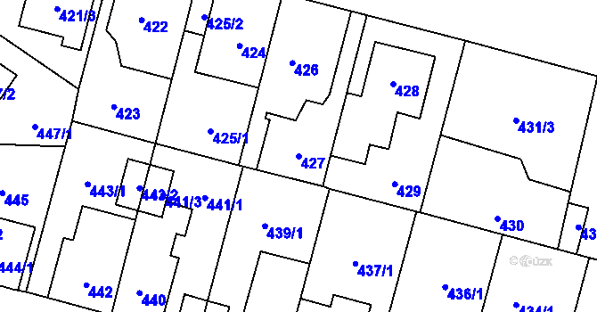 Parcela st. 427 v KÚ Újezd, Katastrální mapa