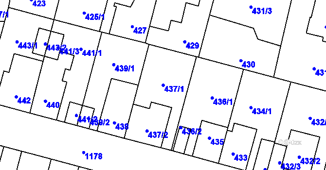Parcela st. 437/1 v KÚ Újezd, Katastrální mapa