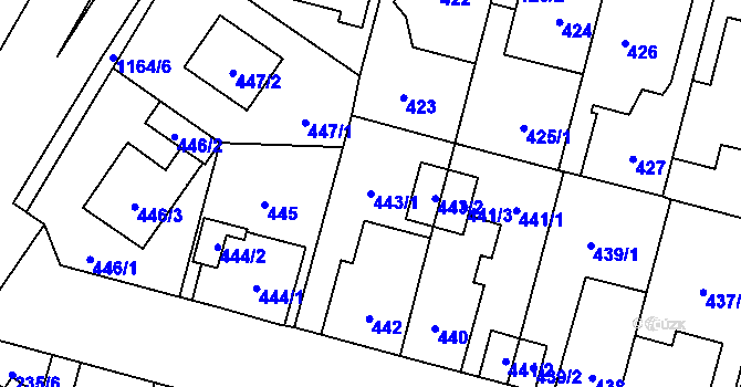 Parcela st. 443/1 v KÚ Újezd, Katastrální mapa