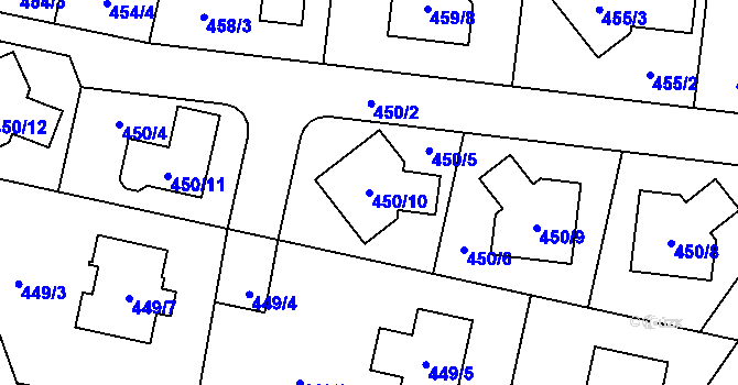 Parcela st. 450/10 v KÚ Újezd, Katastrální mapa
