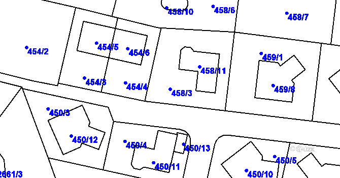 Parcela st. 458/3 v KÚ Újezd, Katastrální mapa