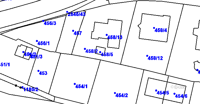 Parcela st. 458/5 v KÚ Újezd, Katastrální mapa