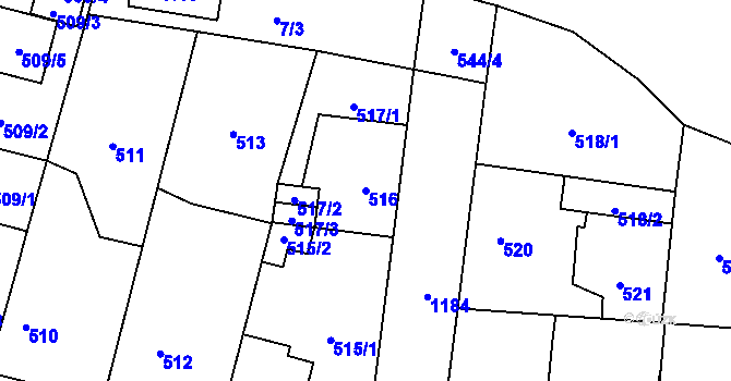 Parcela st. 516 v KÚ Újezd, Katastrální mapa