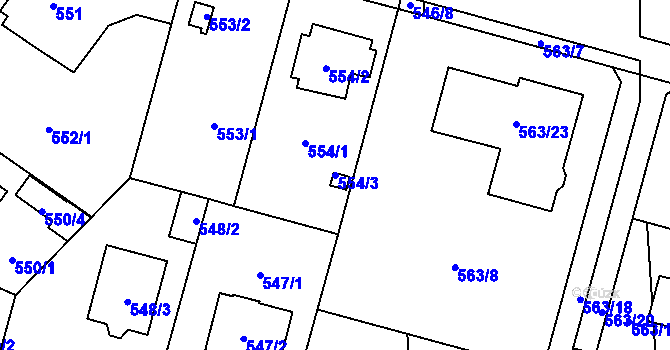 Parcela st. 554/3 v KÚ Újezd, Katastrální mapa