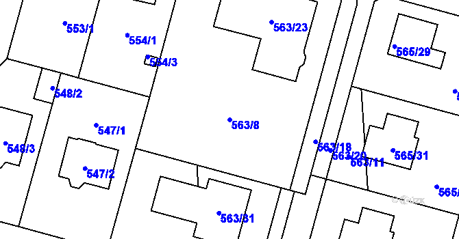 Parcela st. 563/8 v KÚ Újezd, Katastrální mapa