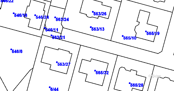 Parcela st. 563/22 v KÚ Újezd, Katastrální mapa