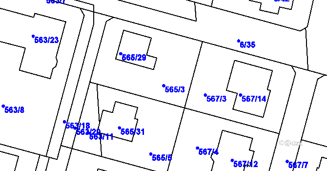 Parcela st. 565/3 v KÚ Újezd, Katastrální mapa