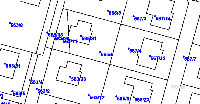 Parcela st. 565/5 v KÚ Újezd, Katastrální mapa