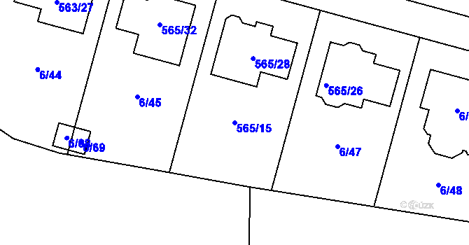 Parcela st. 565/15 v KÚ Újezd, Katastrální mapa