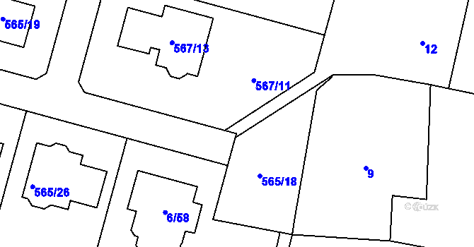 Parcela st. 565/20 v KÚ Újezd, Katastrální mapa