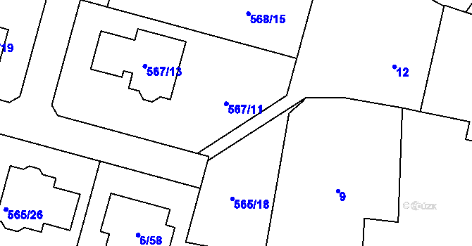 Parcela st. 565/21 v KÚ Újezd, Katastrální mapa