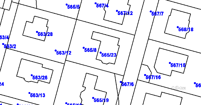 Parcela st. 565/23 v KÚ Újezd, Katastrální mapa