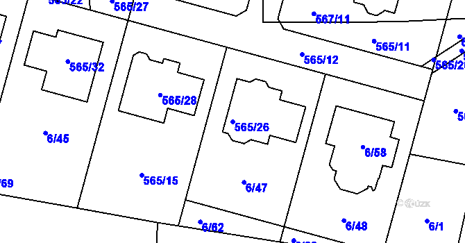 Parcela st. 565/26 v KÚ Újezd, Katastrální mapa