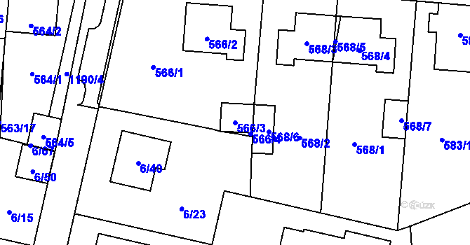 Parcela st. 566/3 v KÚ Újezd, Katastrální mapa