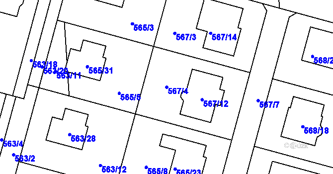 Parcela st. 567/4 v KÚ Újezd, Katastrální mapa