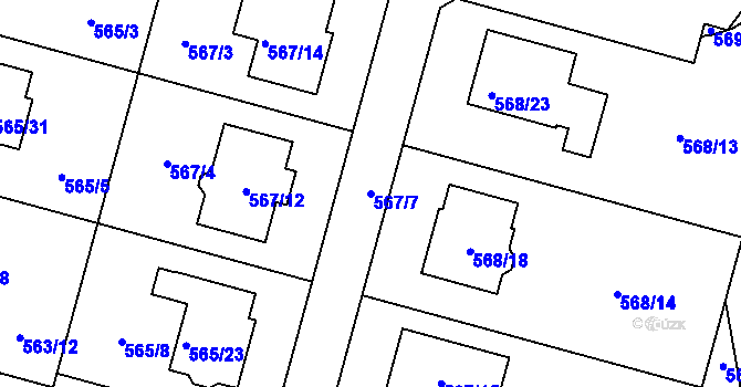 Parcela st. 567/7 v KÚ Újezd, Katastrální mapa