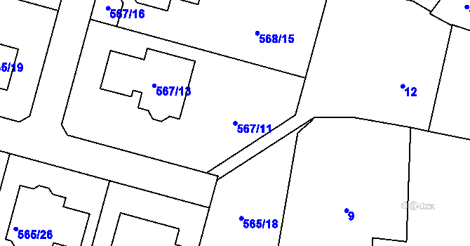 Parcela st. 567/11 v KÚ Újezd, Katastrální mapa