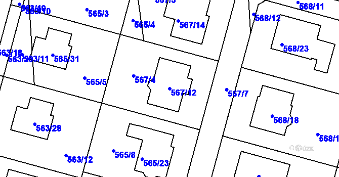 Parcela st. 567/12 v KÚ Újezd, Katastrální mapa
